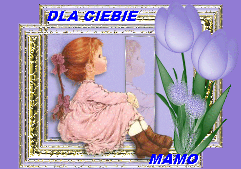 Dziewczynka z niebieskimi tulipanami dla mamy